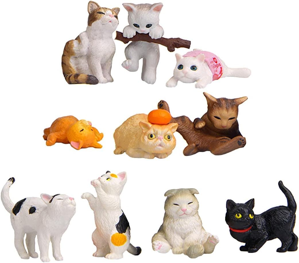 10 Pcs Realistic Cat Figurines Kitty Figures Set Kitten with Pose Cake Topper Christmas Birthday Anniversary Festival Gift