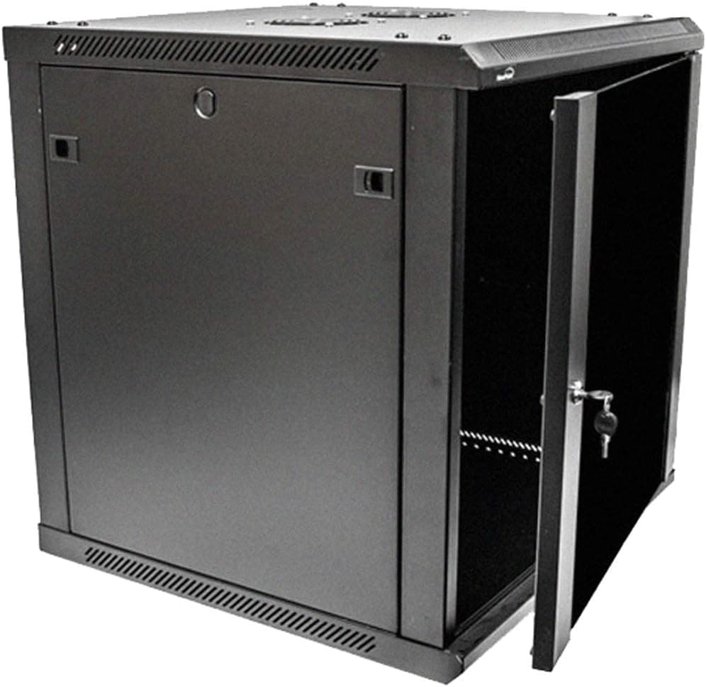Navepoint 12U Deluxe IT Wallmount Cabinet Enclosure 19-Inch Server Network Rack with Locking Glass Door 24-Inches Deep Black with Shelves