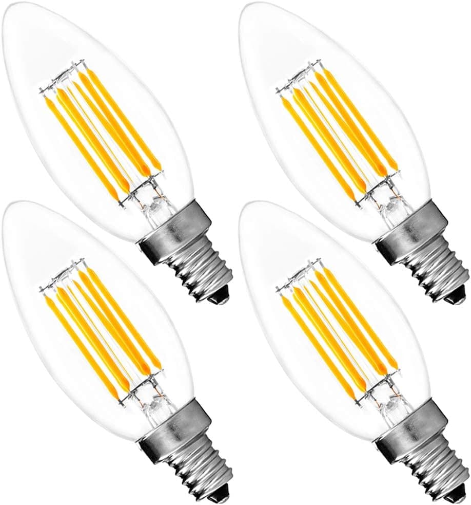 Luxrite 6W LED Candelabra Bulb, 2700K Warm White, 60W Equivalent, CRI 80, LED Filament Bulb, 650 Lumens, Chandelier Light Bulb, UL Listed, E12 Base, 4-Pack