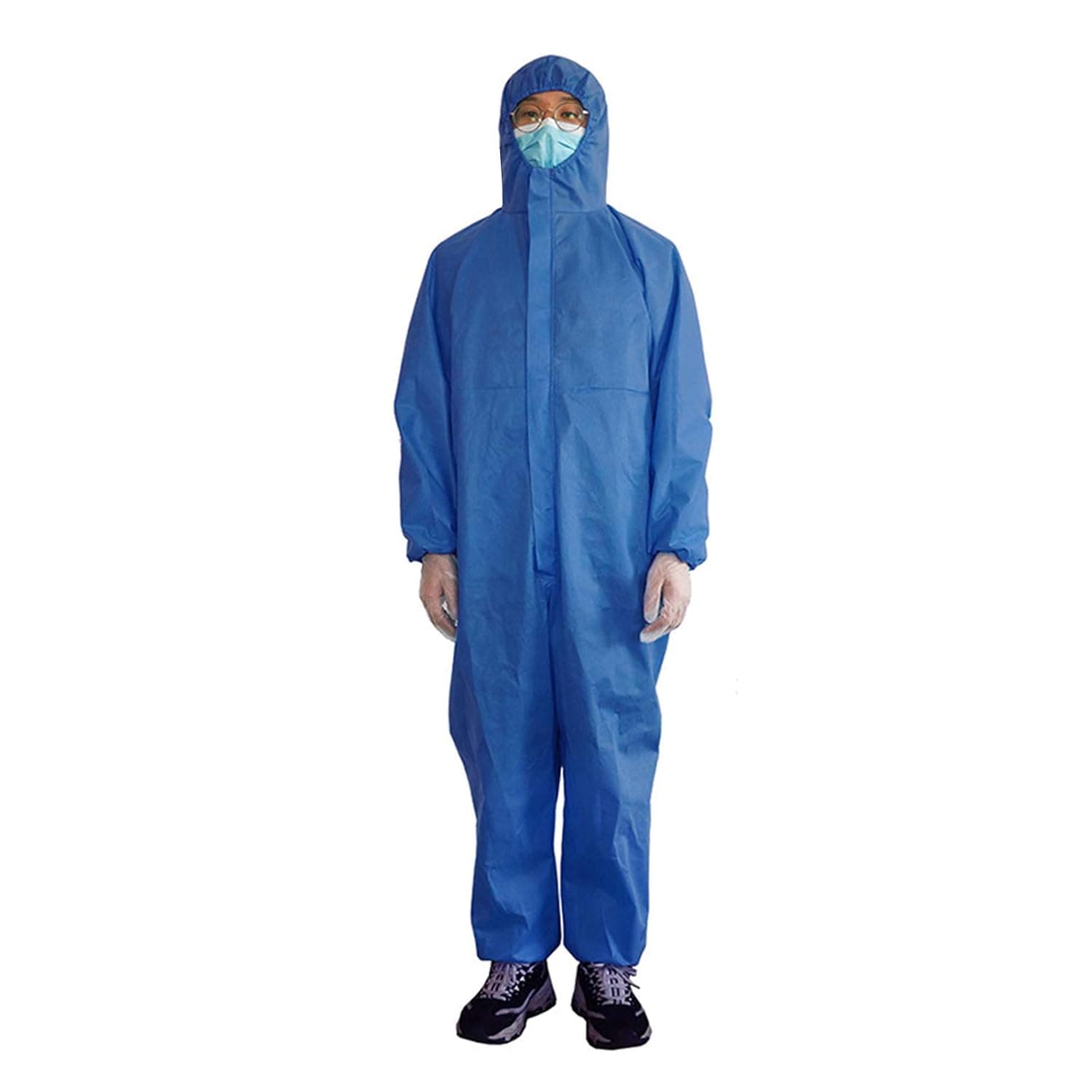 SMS Disposable Isolation Gown with Elastic Cuff Splash Resistant with Hood Blue Large