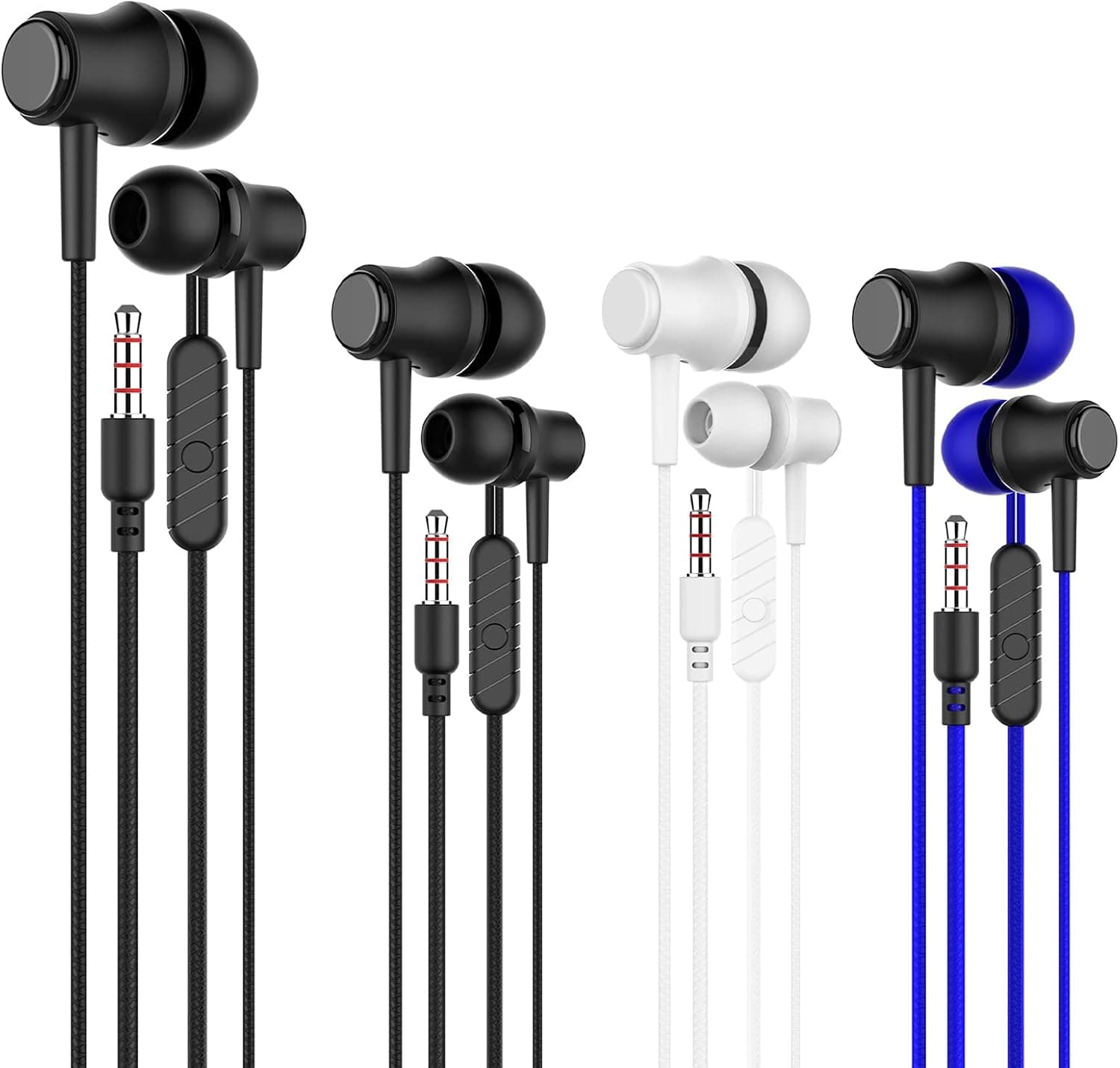 Earphones 4 Pack in-Ear Headphones with Microphone, 3.5mm Jack headsets Compatible with Smartphone/Desk Laptop