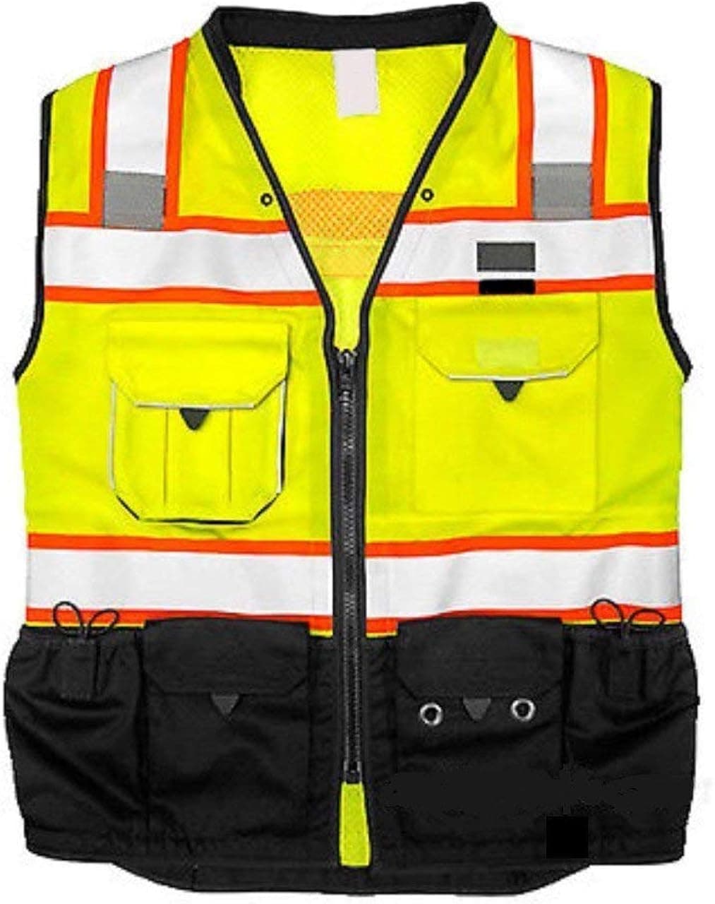 Vero1992 Vest Mens Class 2 Black Series Serveyors Utility Pockets Safety Vests Premium Black Series Serveyors Vest (Large, Yellow/Black)