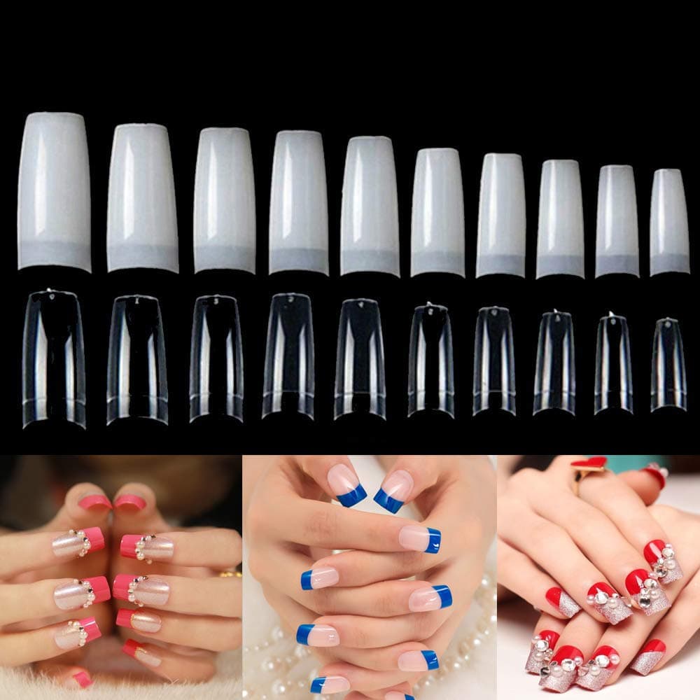 Vcedas French Nail Half Tips Acrylic Tip Nail Kit 10 Sizes Artificial False Nails 500PCS Nature and 500PCS Clear with 2 Packages for DIY Nail Salon（1000pcs）