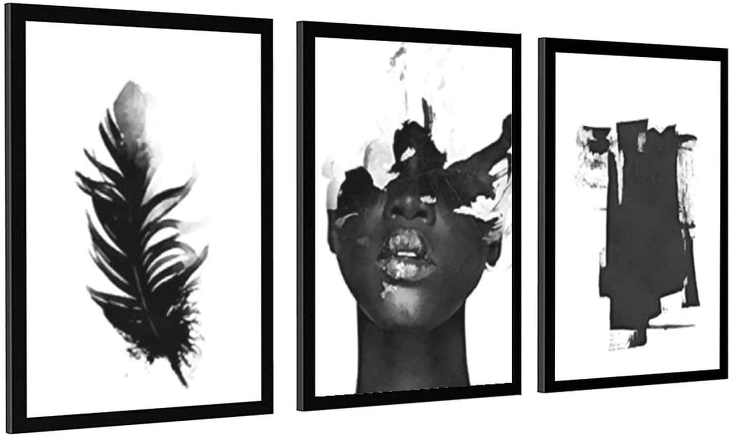 Wall Art Canvas Painting Feather Girl Black White Abstract Nordic Posters And Prints Wall Pictures For Living Room Decoration Unframe-style1 24×36inch(60×90cm)