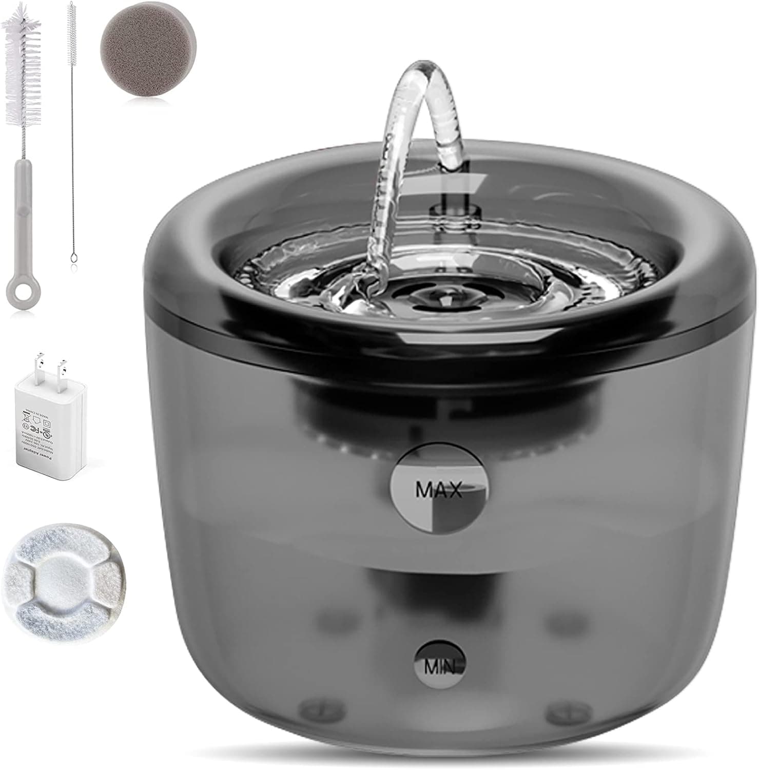 Cat Water Fountain Dog Water Dispenser, 56oz/1.6L Ultra-Quiet Automatic Pet Drinking Fountain with 1 Filter 1 Intelligent 3-Mode Pump 1 Cleaning Brush kit 1 Adapter, Indoor Pet Water Bowl