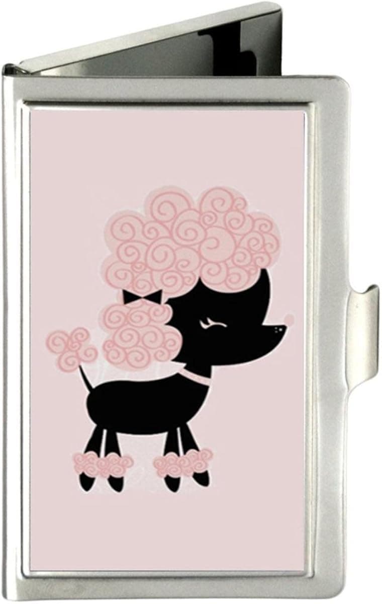 Udoosun Vintage Cute Rainbow Polka Dot Custom Business Bank Name Card Case Holder Silver Box Pocket Credit Card ID Wallet (French Poodle)