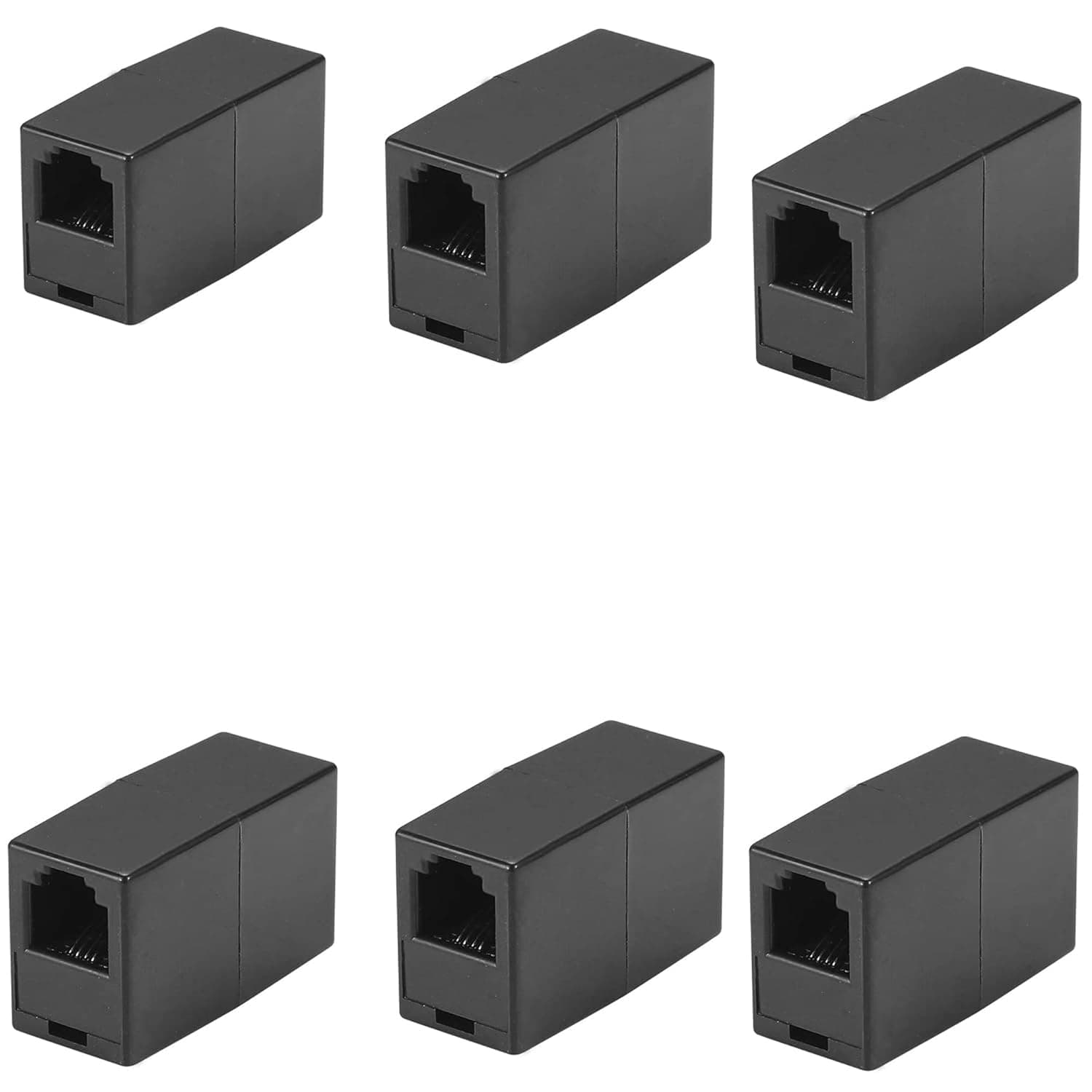 LanSenSu RJ11 Coupler, Straight Telephone Inline Coupler RJ11 6P4C Inline Keystone Jack Female to Female Straight Telephone Cable Cord Extension Adapter Black 6Pack