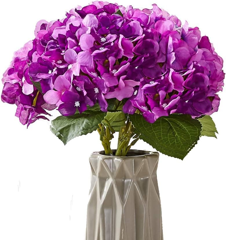 KISLOHUM Artificial Flowers Hydrangea Purple Faux Silk Hydrangea 5PCS with Leaves and Stems for Wedding Home Hotel Party Centerpieces