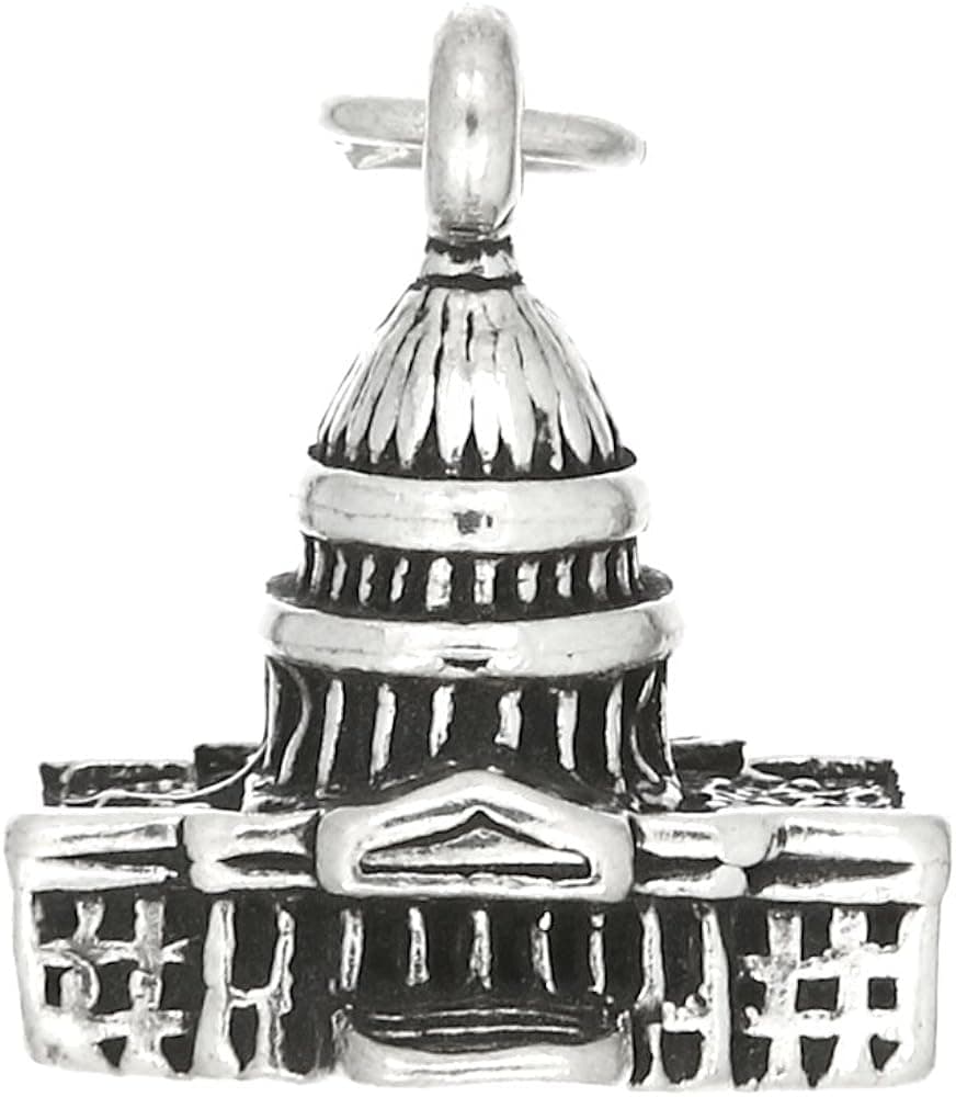 LGU Sterling Silver Oxidized Three Dimensional United States Capitol Building Charm
