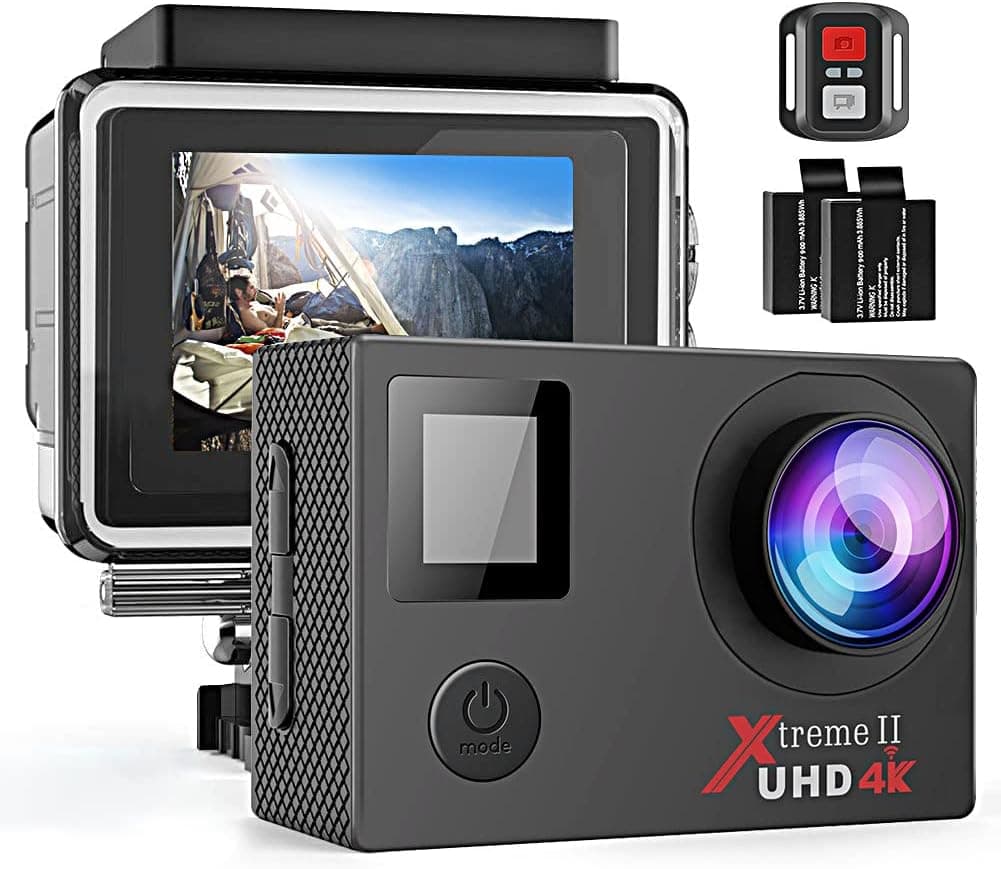 CAMWORLD Action Camera 4K 30FPS WiFi Ultra HD 4X Zoom PC Webcam Sports Underwater 30M Waterproof 170° Wide Angle Lens with Remote Control, 2 Batteries and Mounting Kit