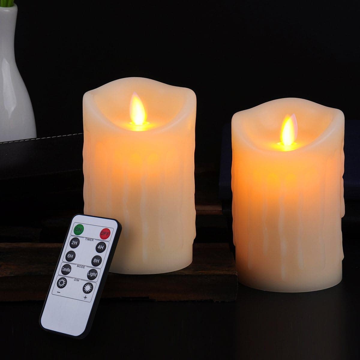 Bingolife Flameless Candles LED Candles Wax Drip Slim Pillar Candles with 10-key Remote Control & Timer
