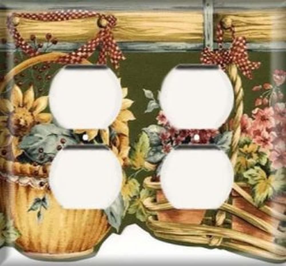 SnazzySwitch Decorative Outlet Cover Plate - Hanging Flower Baskets - Double Duplex Receptacle