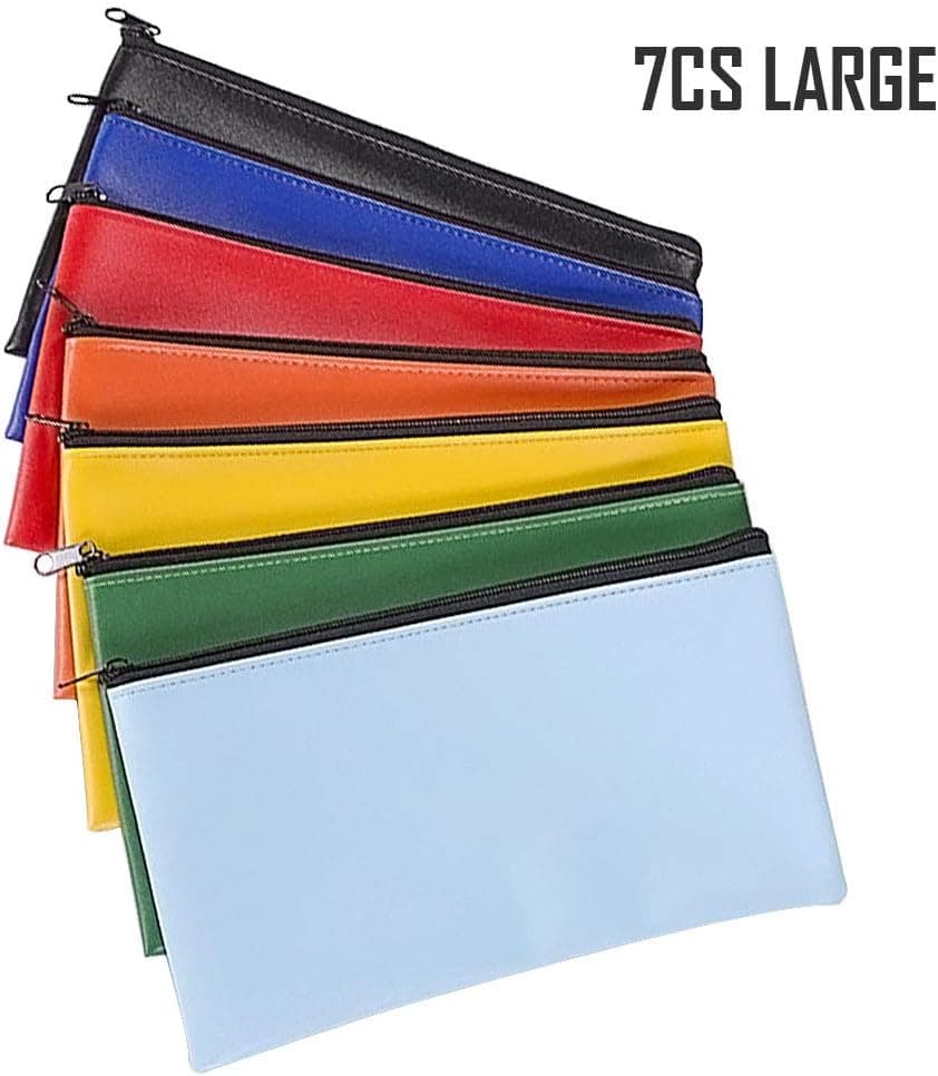 Bank Deposit Bag 7 Pack with Zipper Money Cash Deposit Bags Pouch 11 x 6 inch Leatherette Waterproof Colorful for Office Travel School Home Use