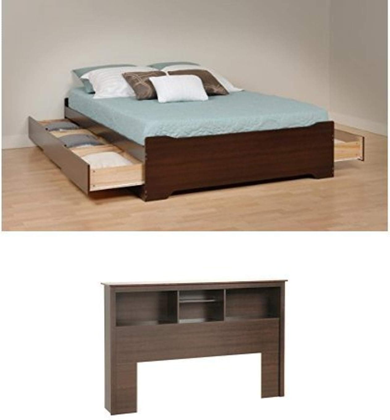 Prepac Fremont Queen Bed and Headboard - Espresso