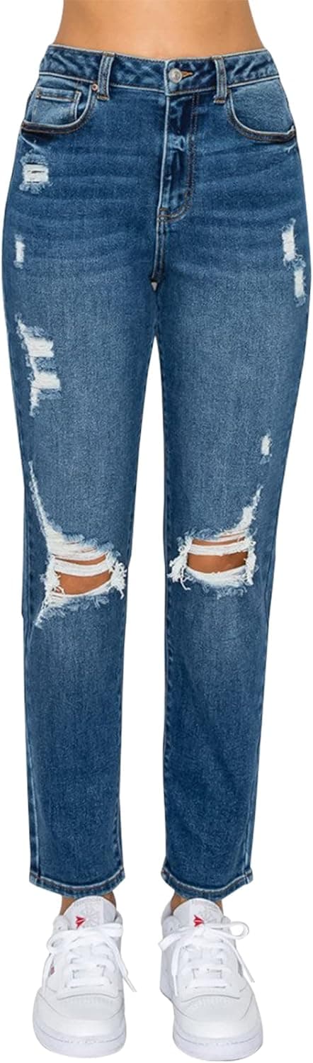 Little Vintage Girls Distressed Ripped Jeans for Women high Waist mom Jeans Boyfriend Jean,Wax Jeans,Cotton Baggy Jeans