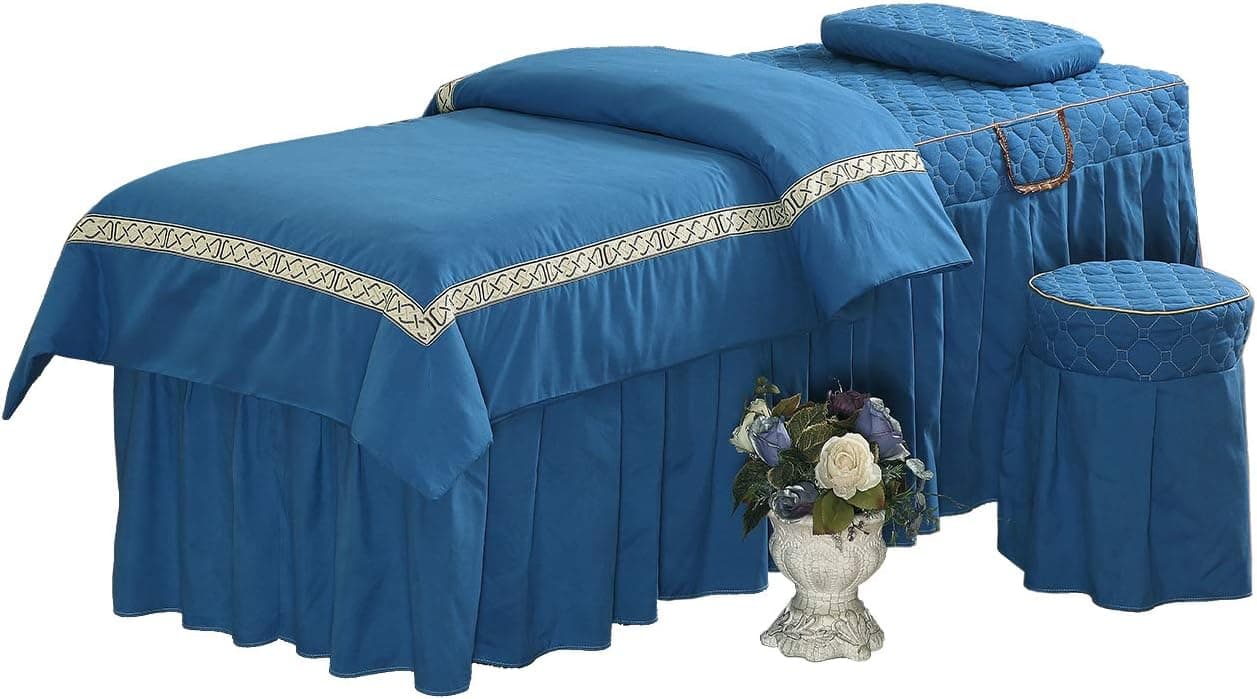 O'Fivest Massage Table Sheet Sets, Pure Color, 4 Pieces, Bedspread with Face Rest Hole, Customizable