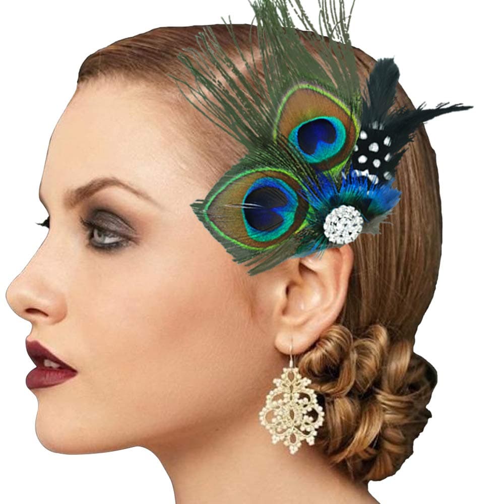 Peacock Feather Head Band Women Vintage Flapper Hair Clip Accessories