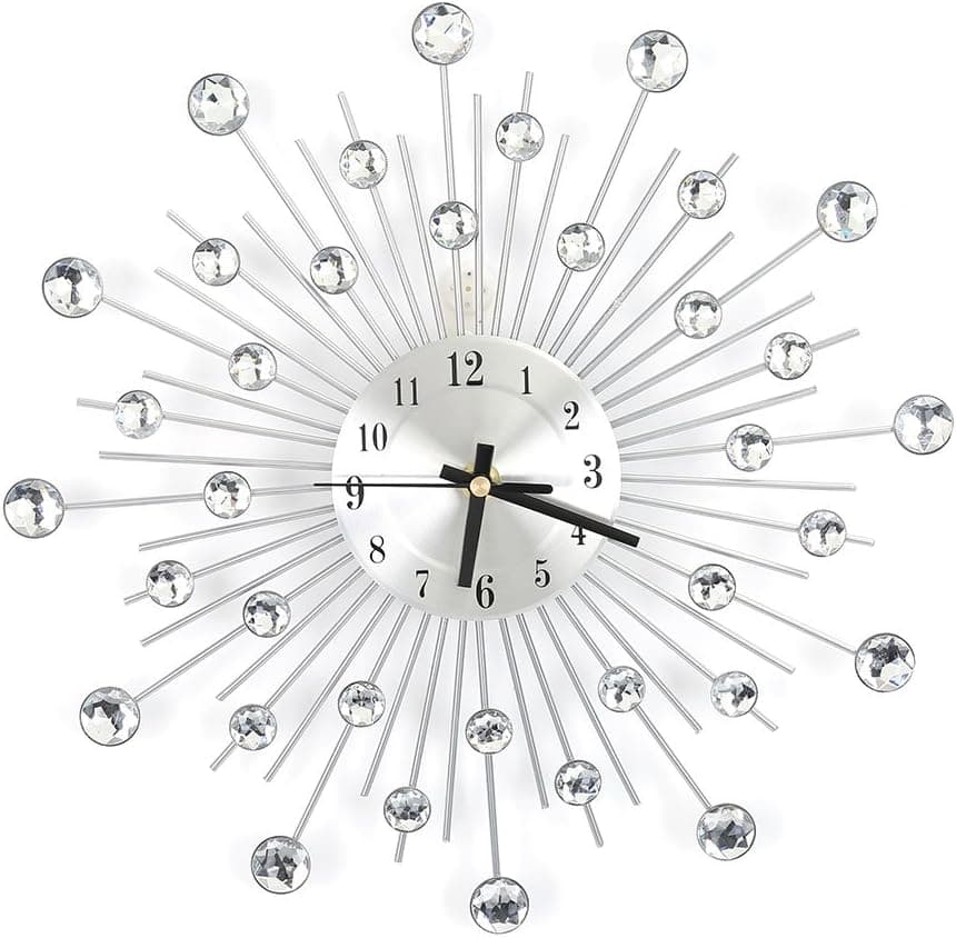 Yosoo Health Gear Modern Crystal Diamond Wall Clocks, Luxury Home Decoration Metal Wall Clock, Wall Clock Decorations for Living Room, Office, Study, Bedroom