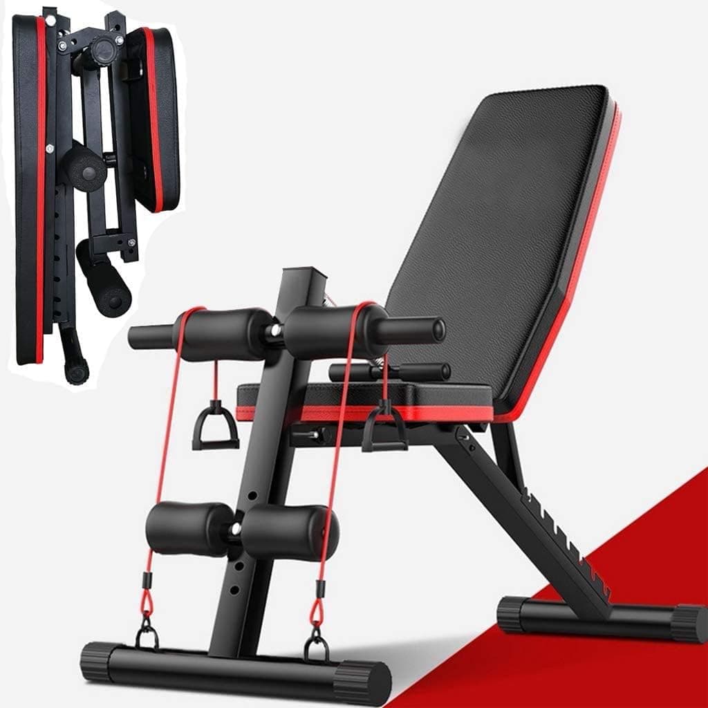 Adjustable Weight Bench Home Gym Workout Bench | Foldable Sit Up Bench w/ Fitness Rope | Sit Up Incline Abs Bench | Flat Fly Weight Press Fitness | Bodybuilding Muscle Strength Training Equipment
