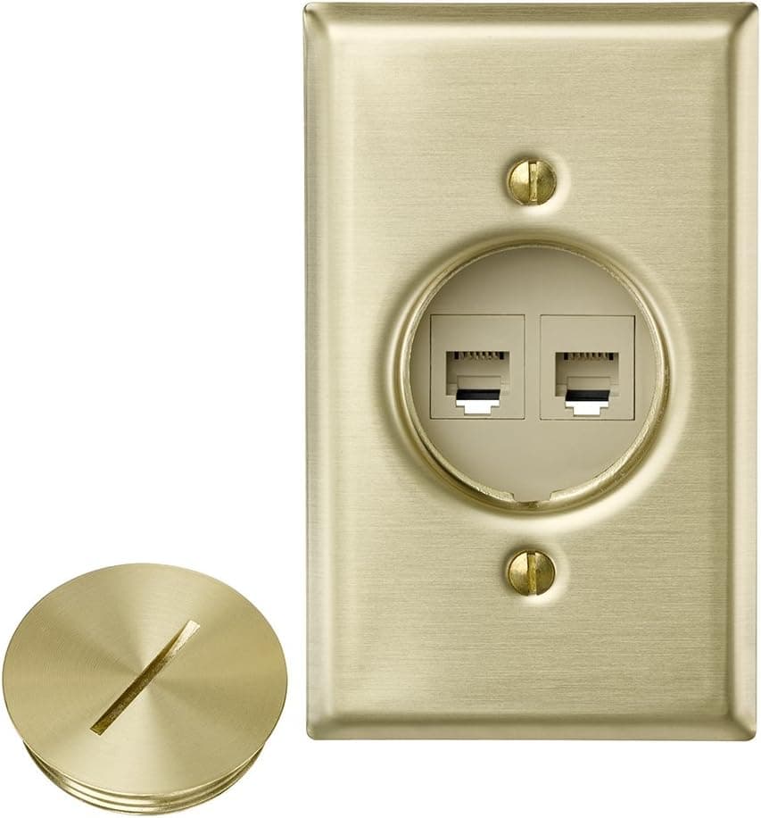Leviton 41652-6 QuickPort Floor Jack Assembly, Two 6-Conductor Telephone Jacks, Solid Brass