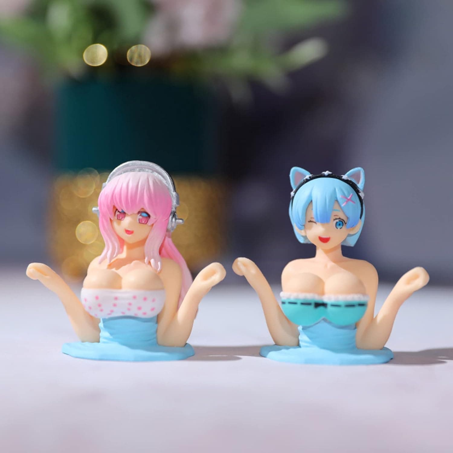 2 Pcs Rem Figure, Rem/Sonico Chest Shaking Ornaments, Re Zero Car Dashboard Decorators, Collection Model Doll, Beautiful Girl Animation Model for Car Interior Decorations (Rem+Soniko)