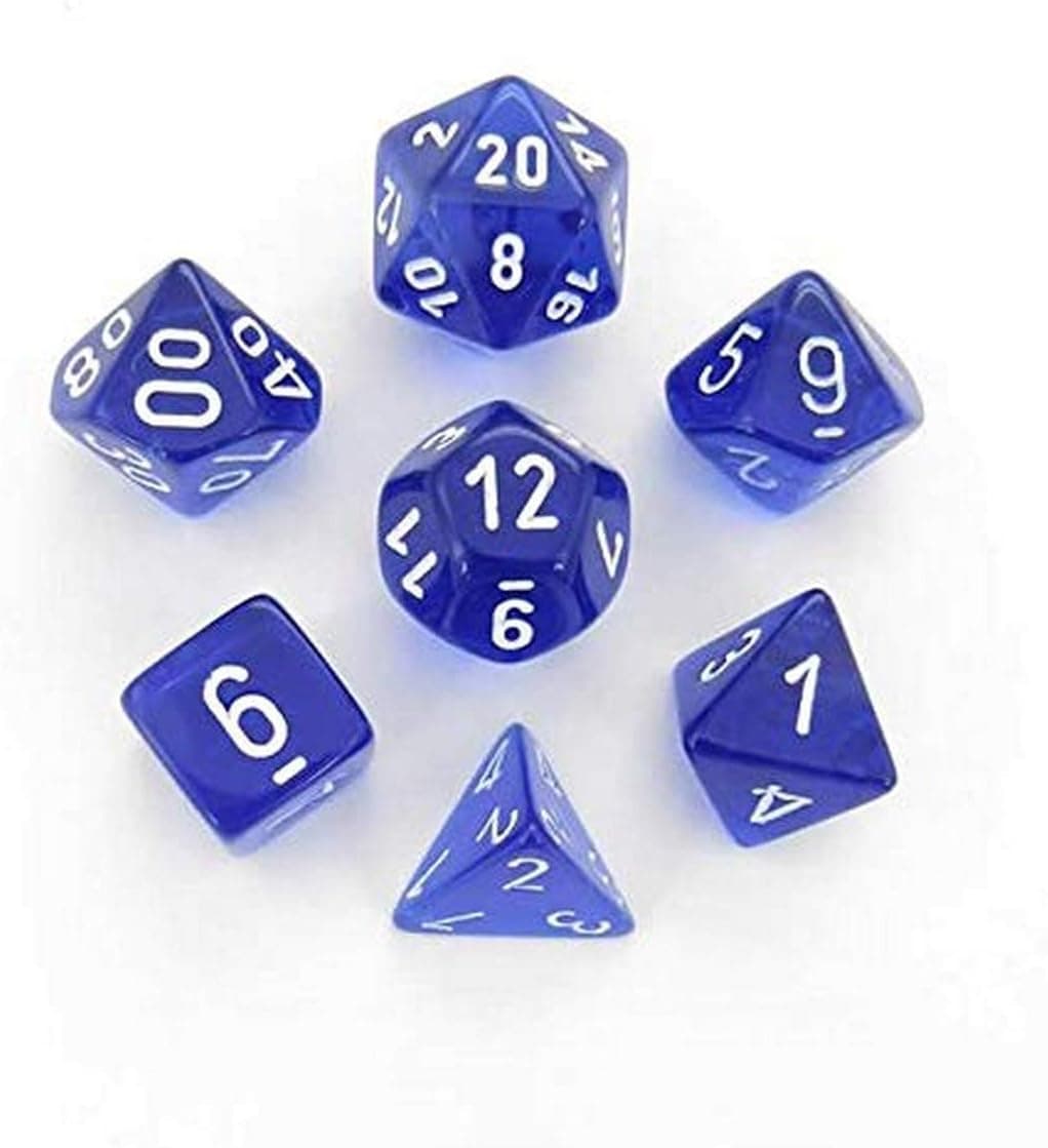DND Dice Set-Chessex D&D Dice-16mm Translucent Blue and White Plastic Polyhedral Dice Set-Dungeons and Dragons Dice Includes 7 Dice - D4 D6 D8 D10 D12 D20 D% (CHX23076), Large (18mm - 25mm)