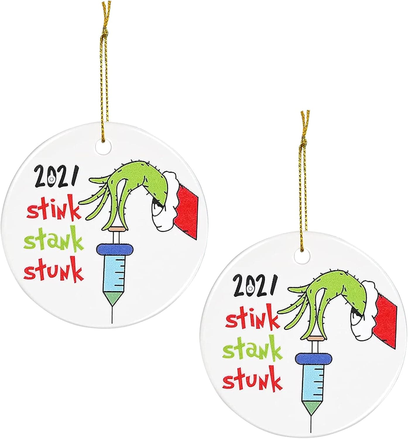 2 Pcs 2021 Stink Stank Stunk Christmas Ornaments,Grinch Christmas Ornament, Quarantine Gifts,Christmas Tree Ornaments Christmas Ornament Clearance Gifts for Christmas - Funny Home Decoration