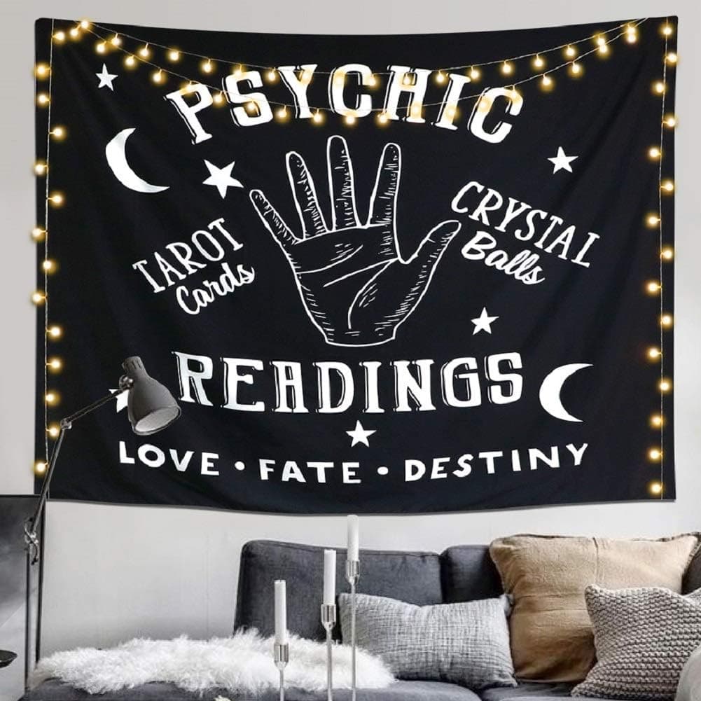 Alynsehom Tapestry Moon and Star Psychic Readings Black Mandala Halloween Decoration Wall Hanging Hand Bohemian Wall Blanket Bedroom Living Room Home Decors (51"x59", Psychic Reading)