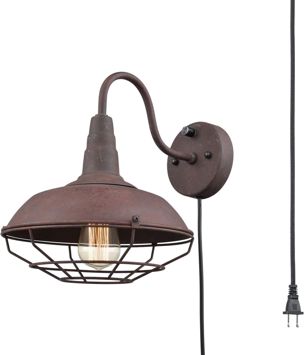 YOBO Lighting Industrial Rust Wall Sconce Plug-in Cage Wall Light Gooseneck Hardwired Sconce Lighting