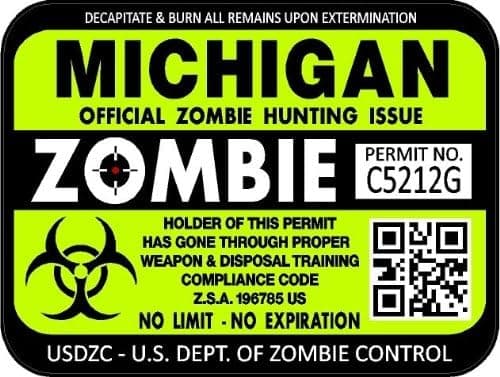ProSticker 1232 (Two Pack) 3"x 4" Zombie Series Michigan Hunting License Permit Decal Sticker