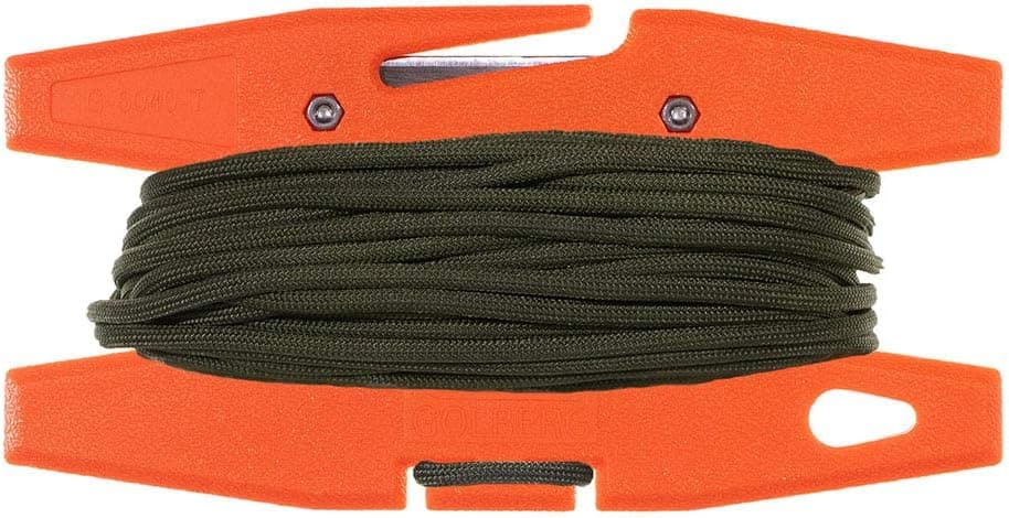 Golberg 550 Mil-Spec Paracord with Spool Tool Winder – 50Ft Length – Made in The USA – (Camo Green with Orange Spool Tool)