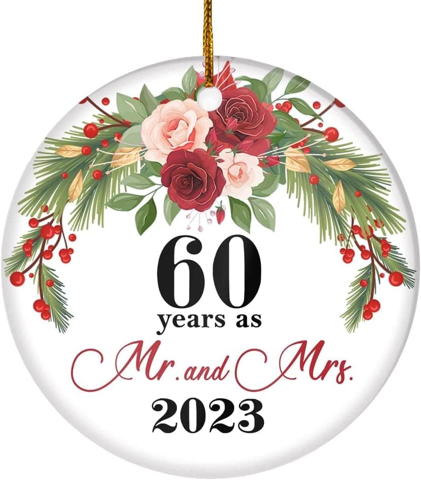 TeesNow 60th Wedding Anniversary 60 Years As Mr & Mrs 2023 Christmas Ornaments Gifts for Couples Husband Wife Holiday Decoration Christmas Tree Ornament Circle