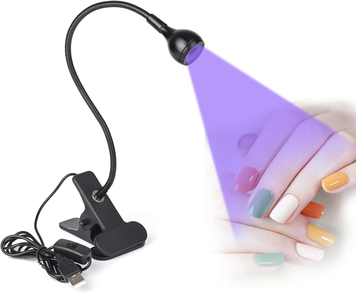 Valleycomfy Big Chip 395nm UV LED Light fixtures with Gooseneck and Clamp for UV Gel Nail and Ultraviolet Curing, Portable UV Blacklight 5V USB Input(Black 3W)