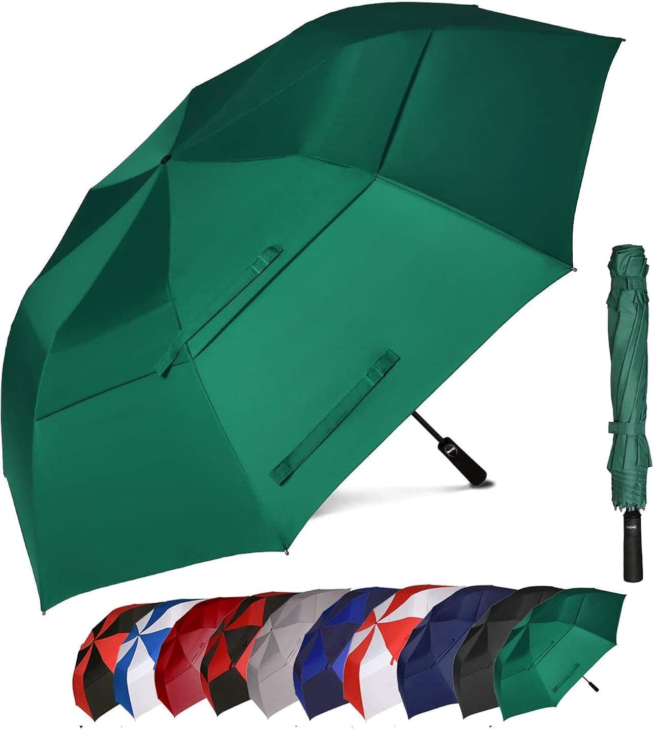 BAGAIL 62 Inch Portable Golf Umbrella Large Oversize Double Canopy Vented Windproof Waterproof Automatic Open Stick Umbrellas for Men and Women