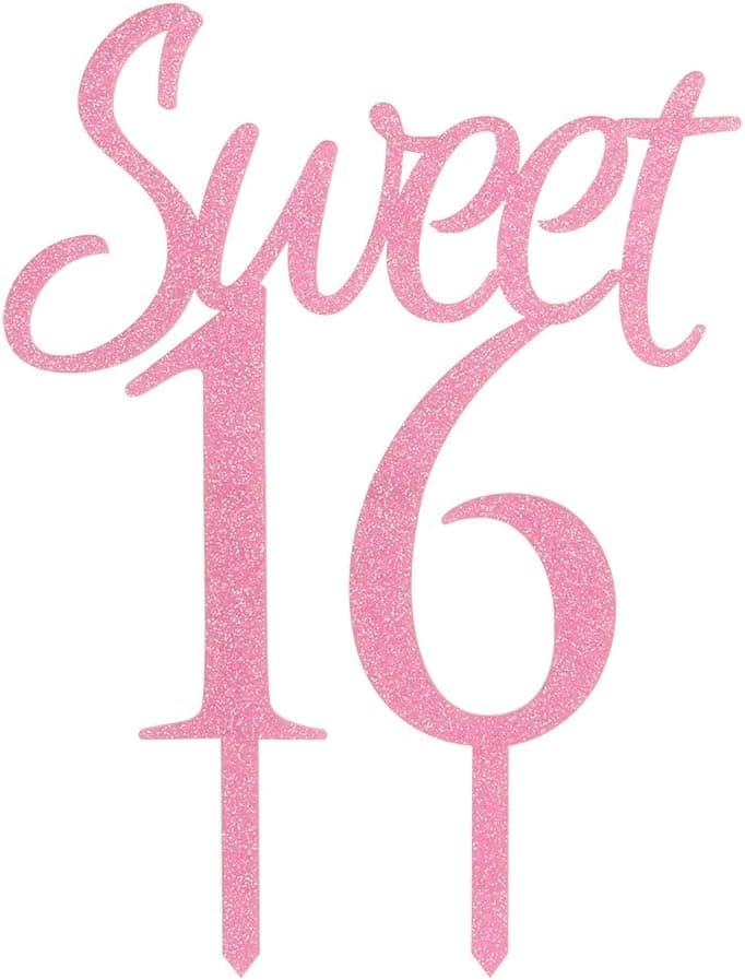 INNORU Pink Glitter Sweet 16 Sixteen Cake Topper - Happy 16th Birthday Party Decorations Supplies
