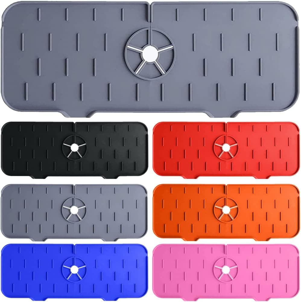 Kitchen Sink Splash Guard, Silicone Faucet Handle Drip Catcher Tray, Faucet Absorbent Mat, Sink Protectors for Kitchen Sink, Bathroom Faucet Water Catcher Mat, Kitchen Sink Accessories（Gray）