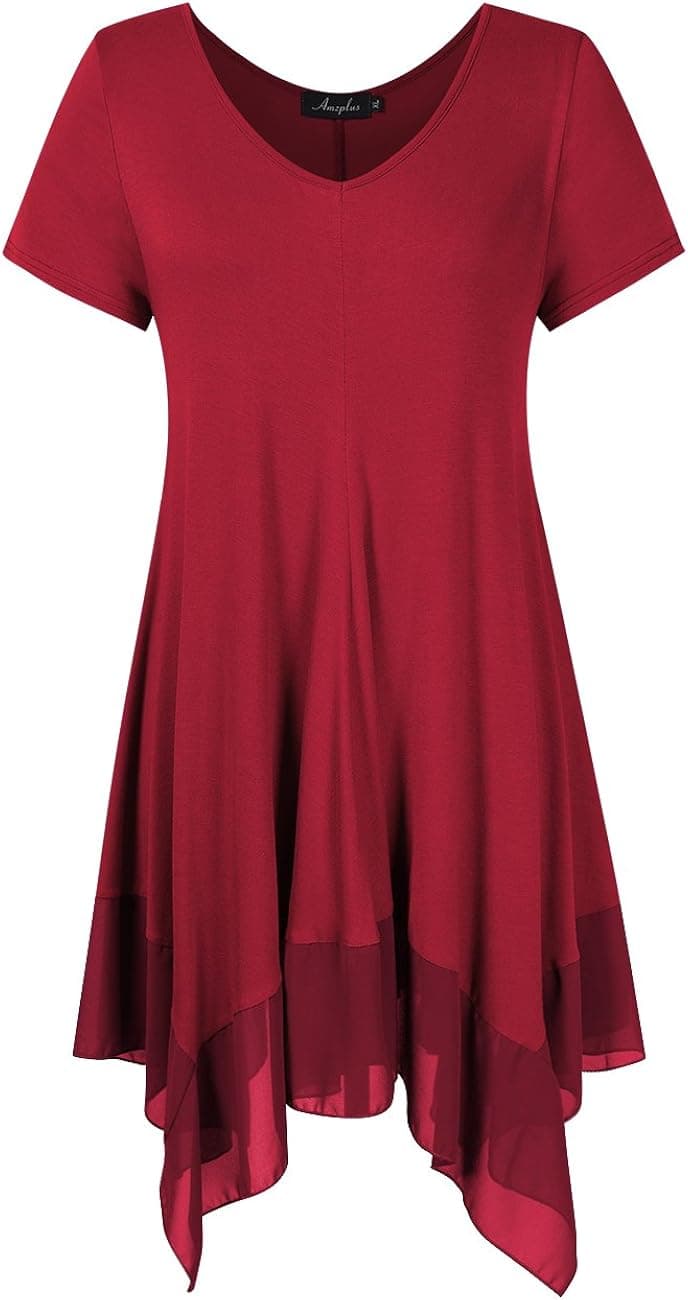 AMZ PLUS Womens Plus Size Irregular Hem Short Sleeve Loose Shirt Dress Top