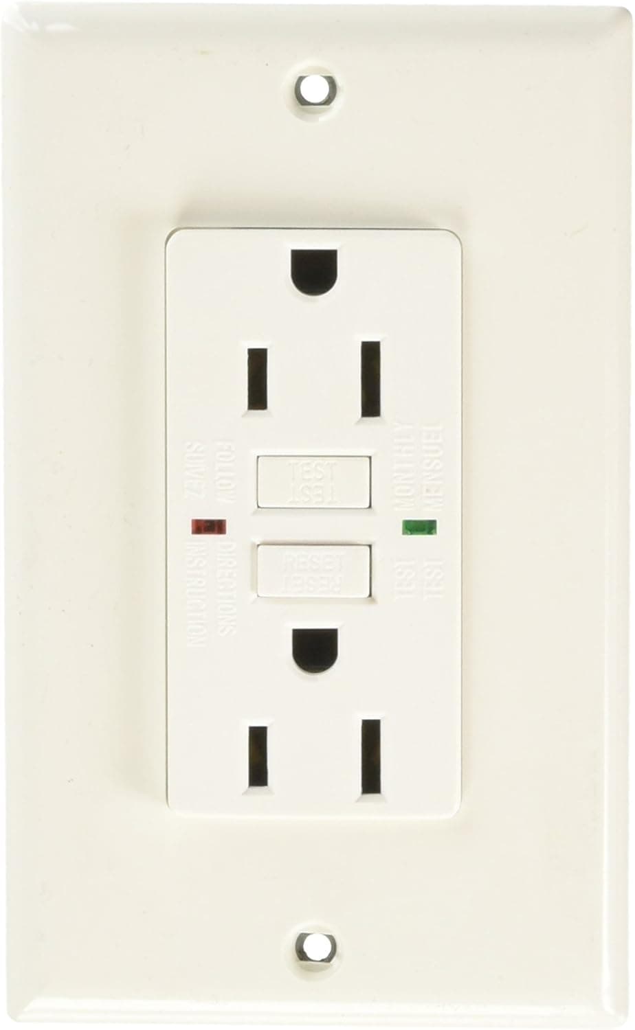 Royal Pacific 9214WH-L GFCI 15 Amp Ground Fault Circuit Interrupter, White With Green LED Indicator Light