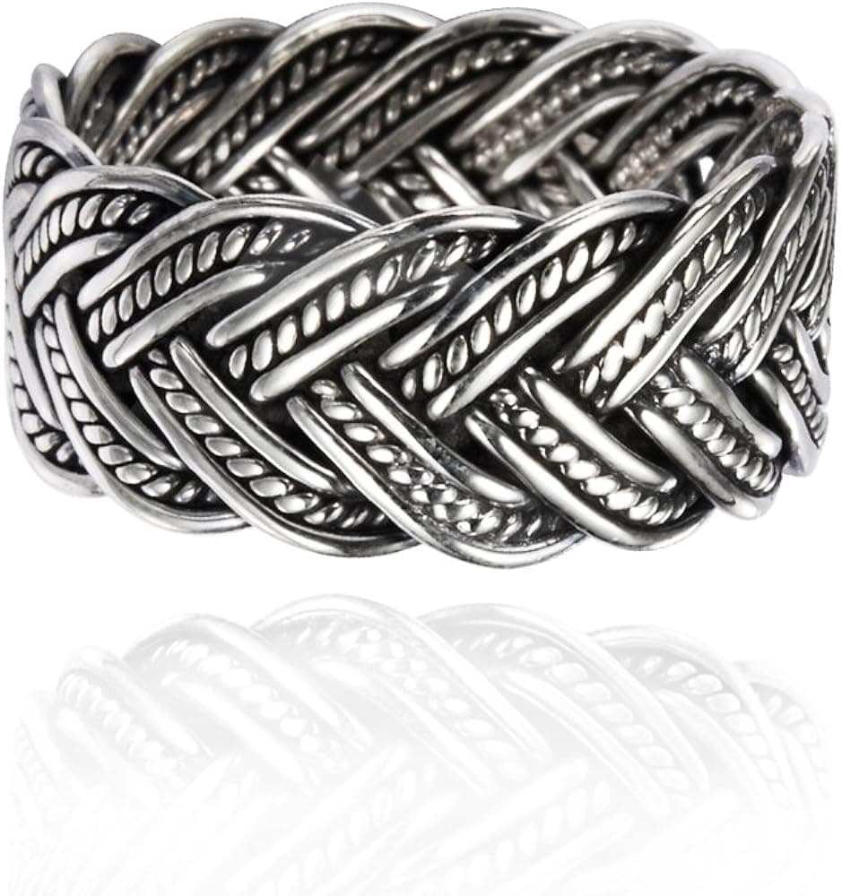 Chuvora 925 Oxidized Sterling Silver 10 mm Braided Woven Wave Antique Style Band Thumb Ring - Size 10