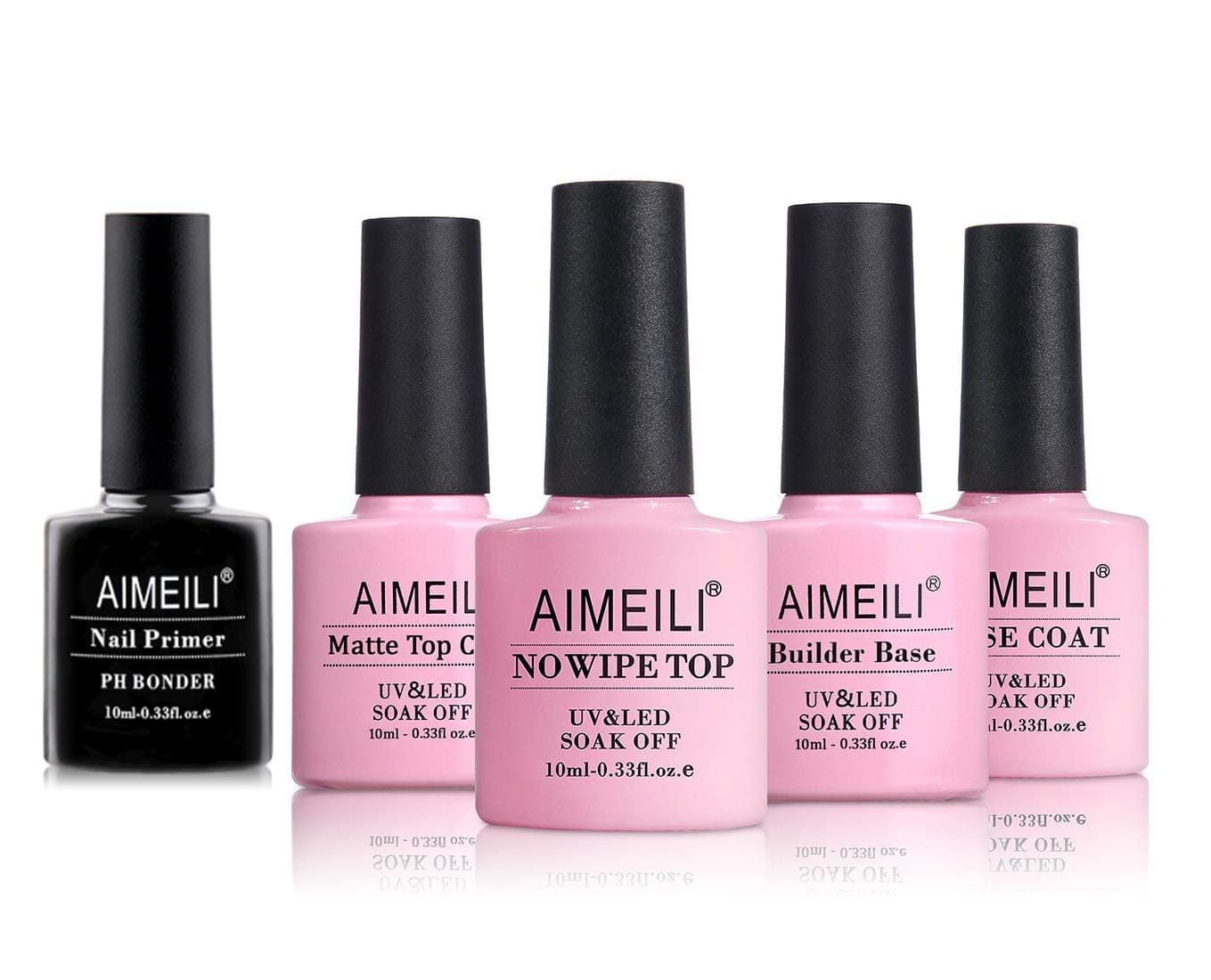 AIMEILI Gel Nail Polish, No Wipe Top, Base Coat, Matte Top, Nail Primer, and Builder Base Set