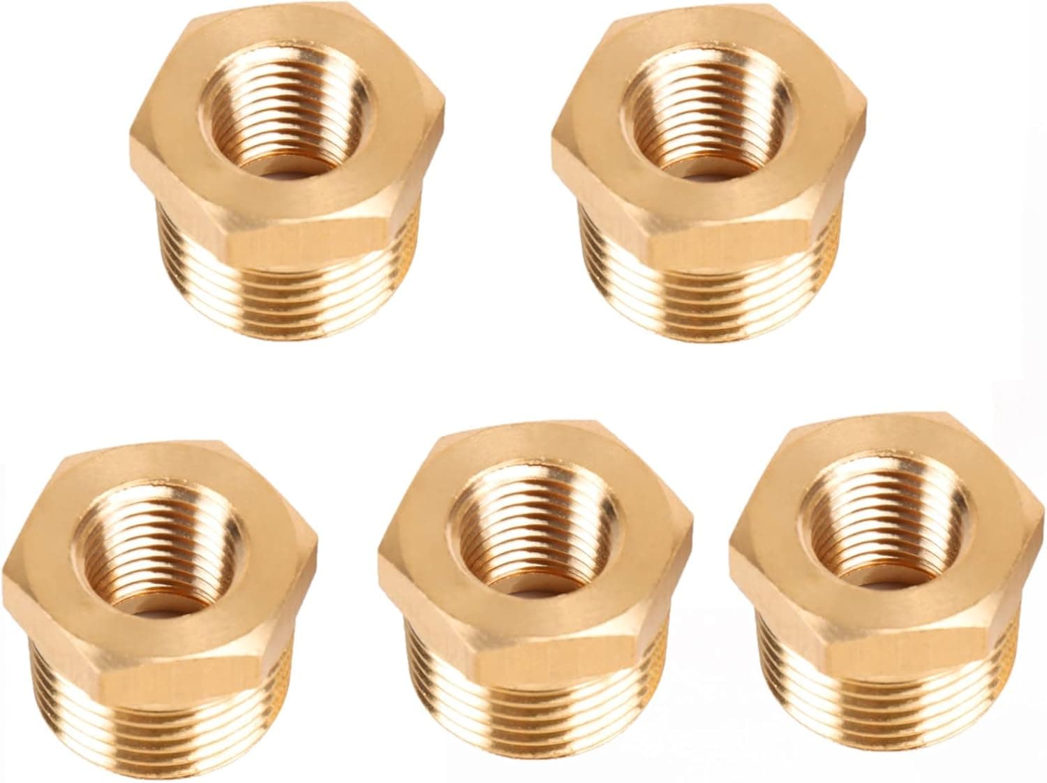 Winmien Brass Reducer Hex Bushing NPT Male to NPT Female Threaded Pipe Fitting Tube Adapter Convert. (1/2 NPT Male to 1/4 NPT Female，5 packs)