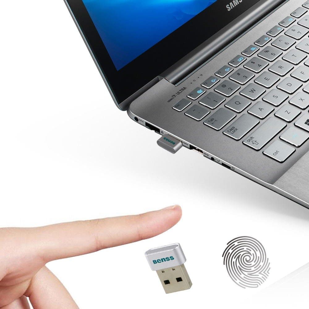 Benss Mini USB Fingerprint Reader Analyzer for Windows 10 Hello, Wireless Biometrics Computer Security Login Lock with WQHK Fido Certification for PC Laptop, 2 Years Warranty