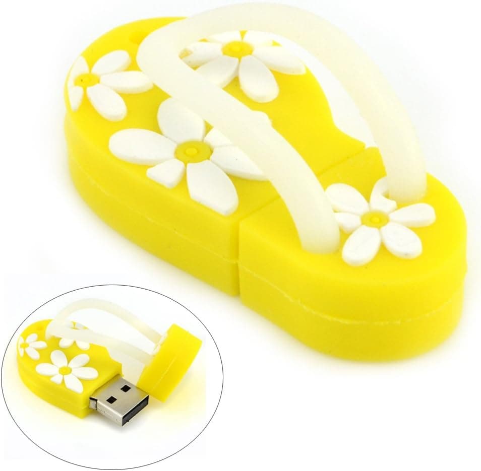 16GB USB Flash Drive with Flower Pattern Beach Sandal Shape (Yellow)