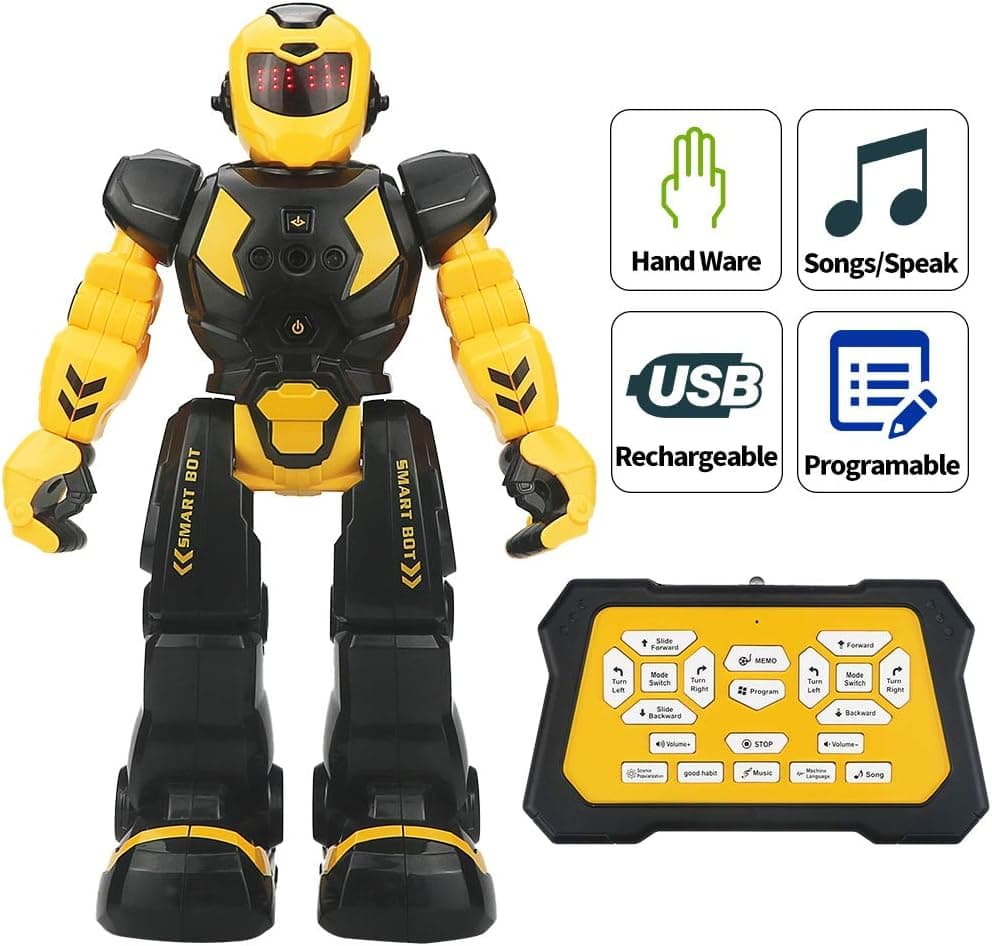 Sikaye Remote Control Robot for Kids Intelligent Programmable Robot with Infrared Controller Toys,Dancing,Singing, LED Eyes,Gesture Sensing Robot Kit for Childrens Entertainment (Black/Yellow)
