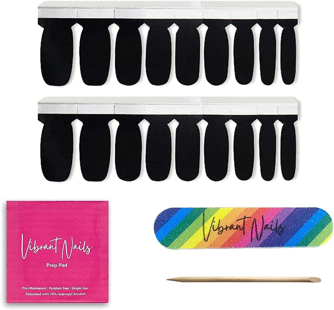 VIBRANT NAILS | Nail Polish Strips | Long Lasting Salon Quality | Includes Nail File, Cuticle Stick and Nail Wipes (Black)