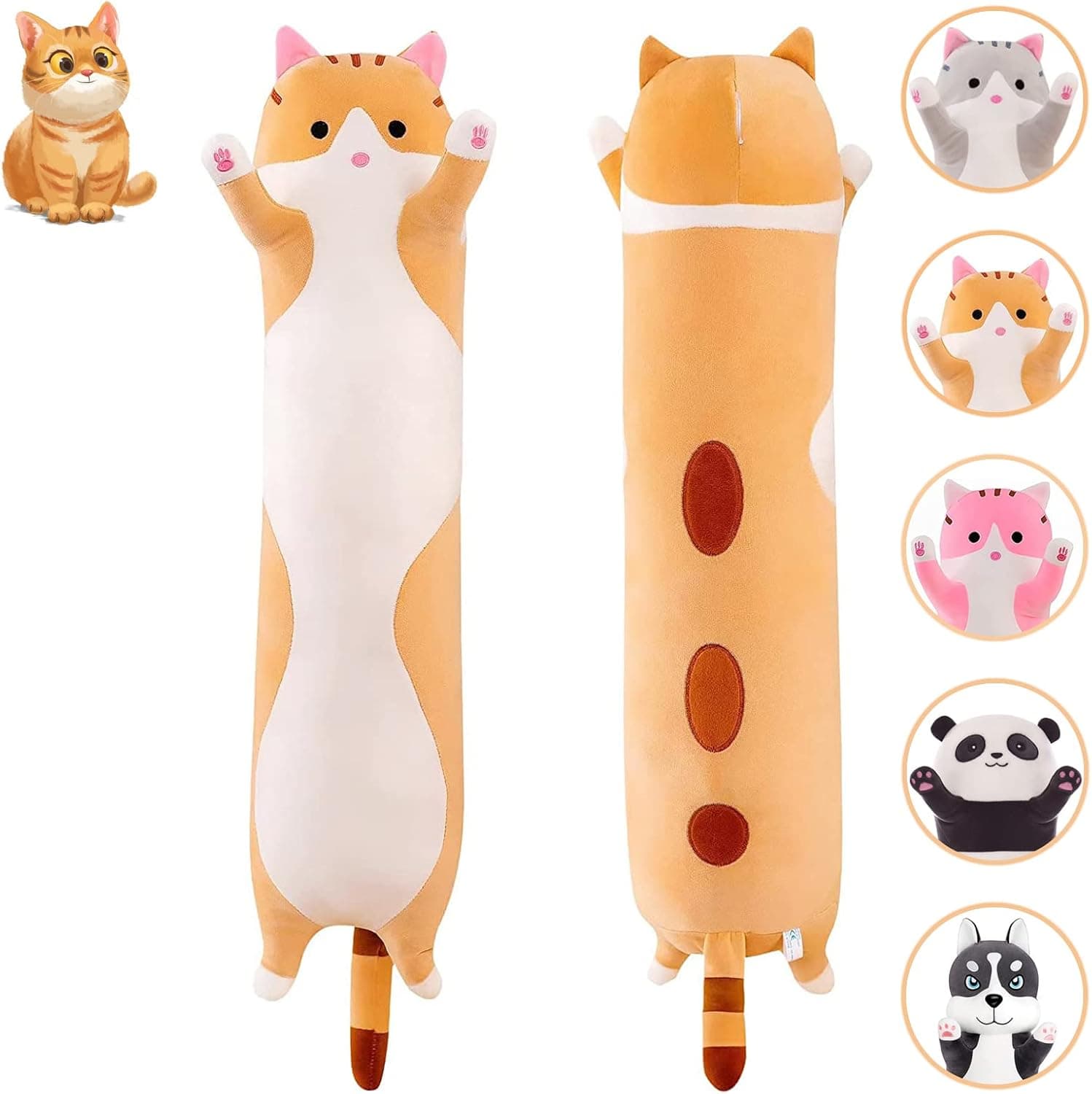 UCALMA Long Cat Plush Pillow Cute Plush Cat Doll Cat Plush Pillow Doll Toy Soft Cat Stuffed Animals Long Pillow Toy Kitten Body Pillow Gift for Kids Girlfriend (Brown, 27.6Inch/70CM)