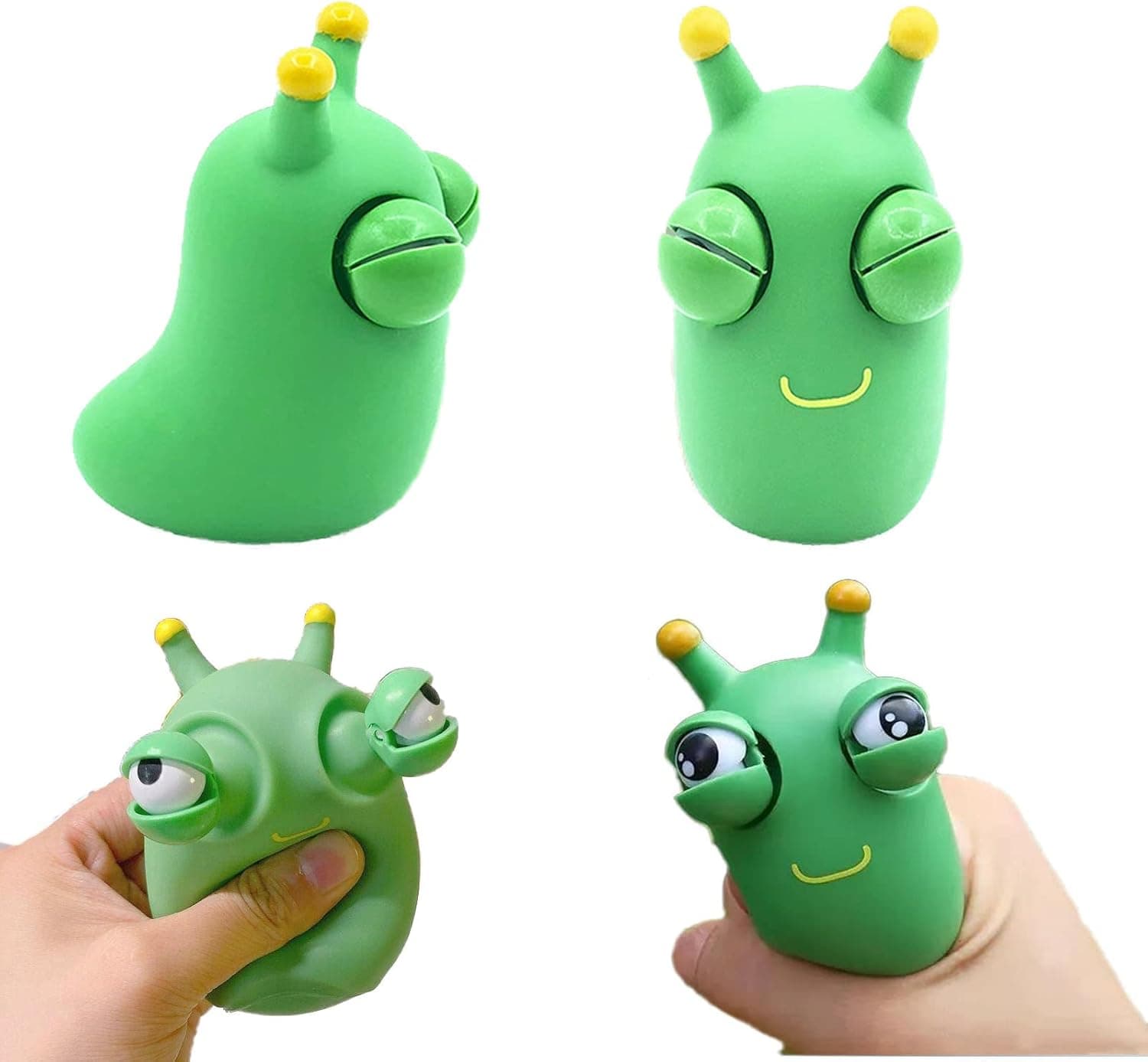 4PCS Funny Grass Worm Pinch Toy, Green Eye Bouncing Worm Squeeze Toy, Vomit Egg Yolk