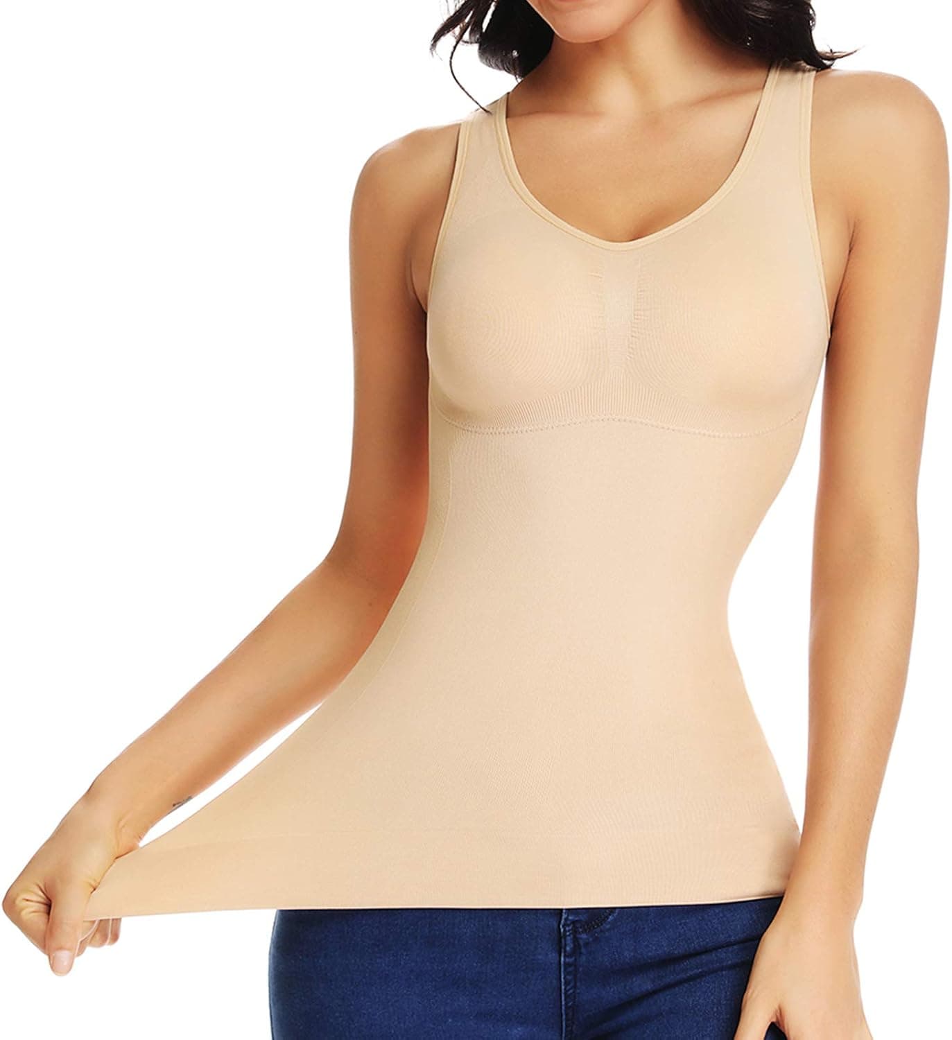 Women's Tummy Control Shapewear Tank Tops with Built in Bra Seamless Smooth Body Shaper Compression Camisole Tops 3-Way