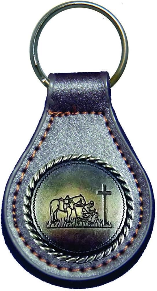 GENUINE TEXAS BRAND Cowboy Church Praying Cowboy leather key fob or keychain