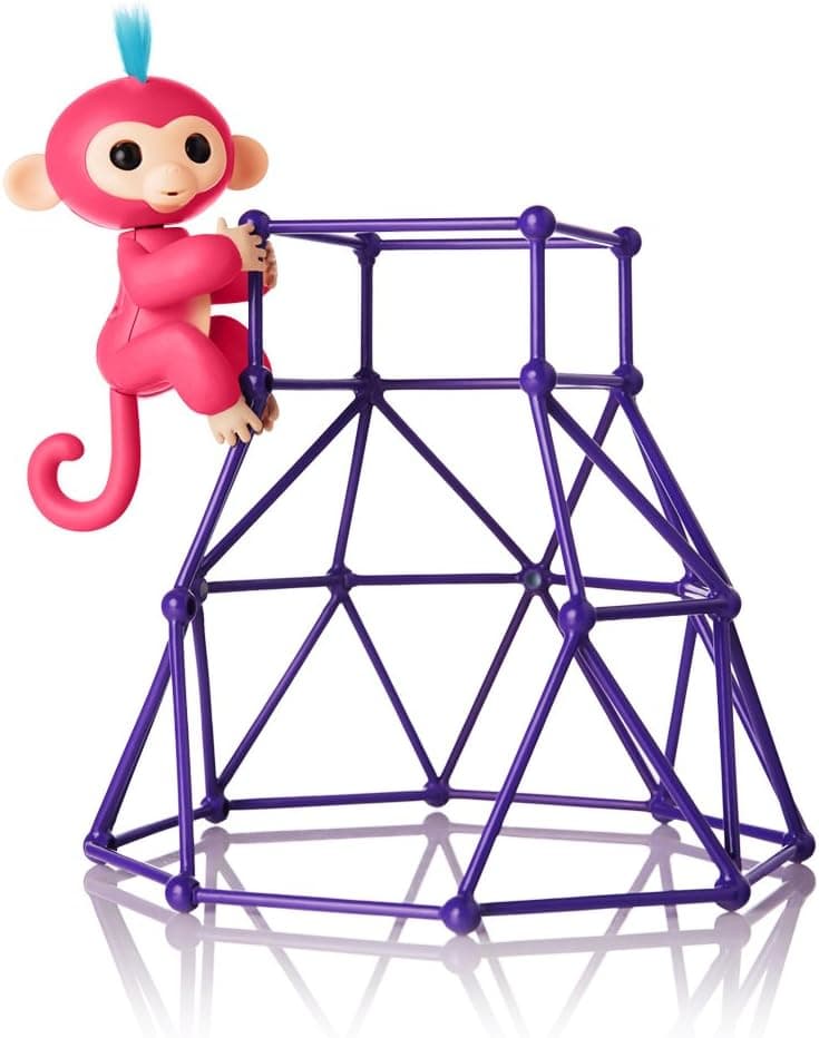 Fingerlings - Jungle Gym Playset + Interactive Baby Monkey Aimee (Coral Pink with Blue Hair)